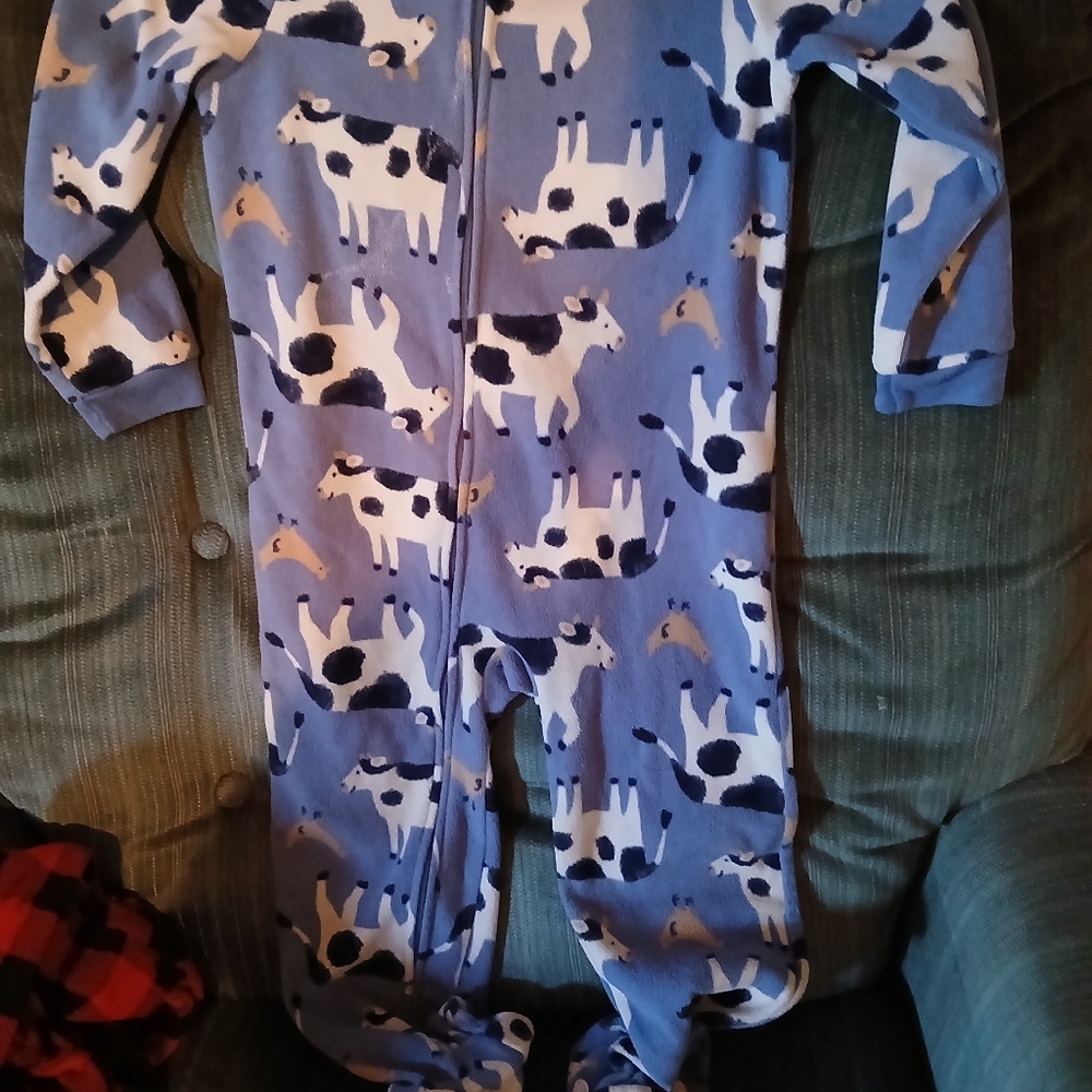 Blue Cow Print Kids One Piece Cow Footie Pajamas